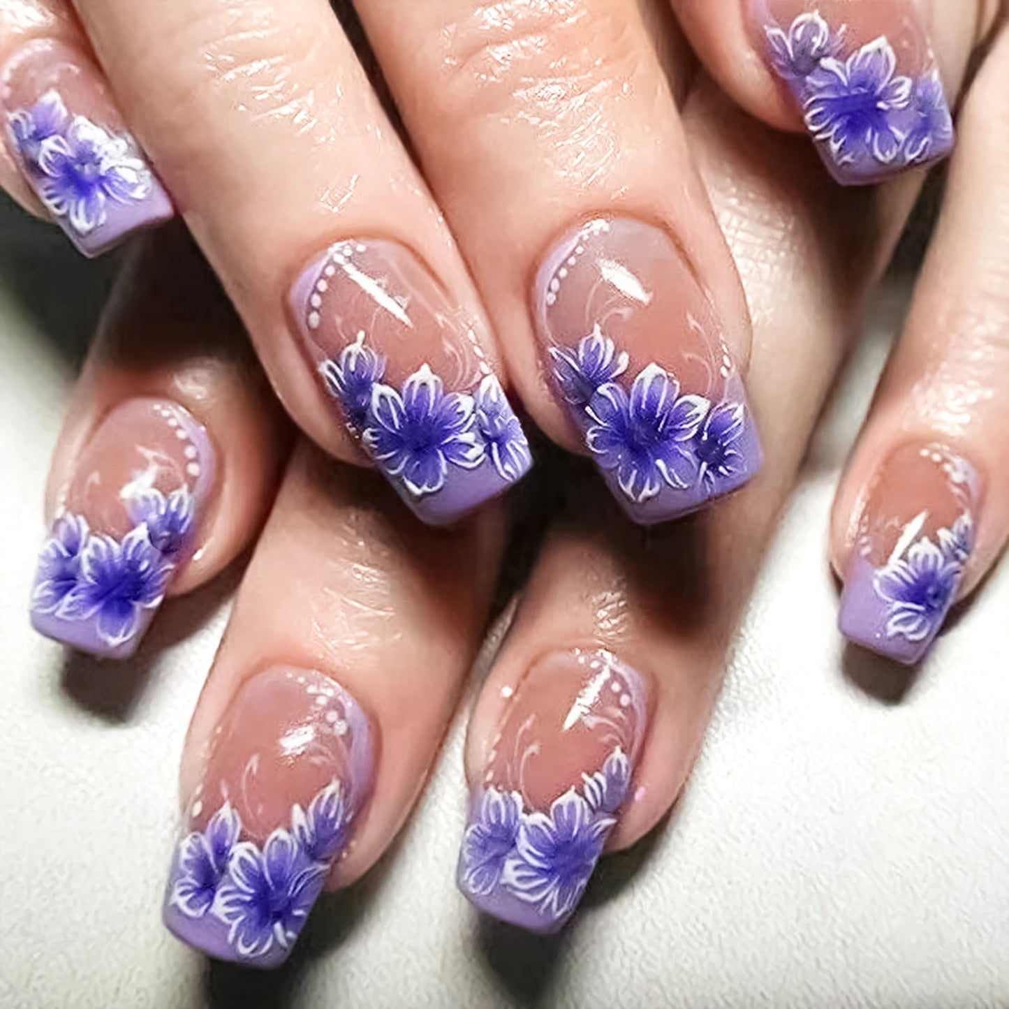 24pcs French False Nails Pink Flowers Short Coffin Fake Nail Tips for Girl Wearable Sweet Korean Simple Nude Pink Press on Nails