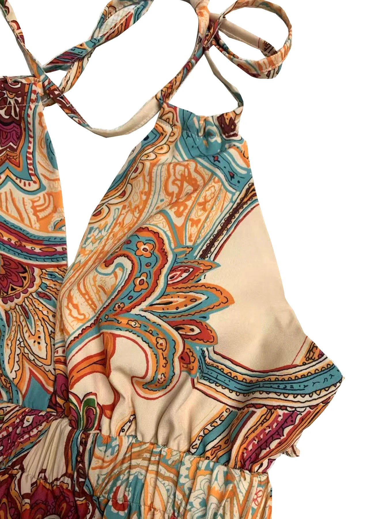 Women's Boho Printed Halter Backless Tie-Back Crop Mini Dress, Casual & Resort Style, Spring/Summer