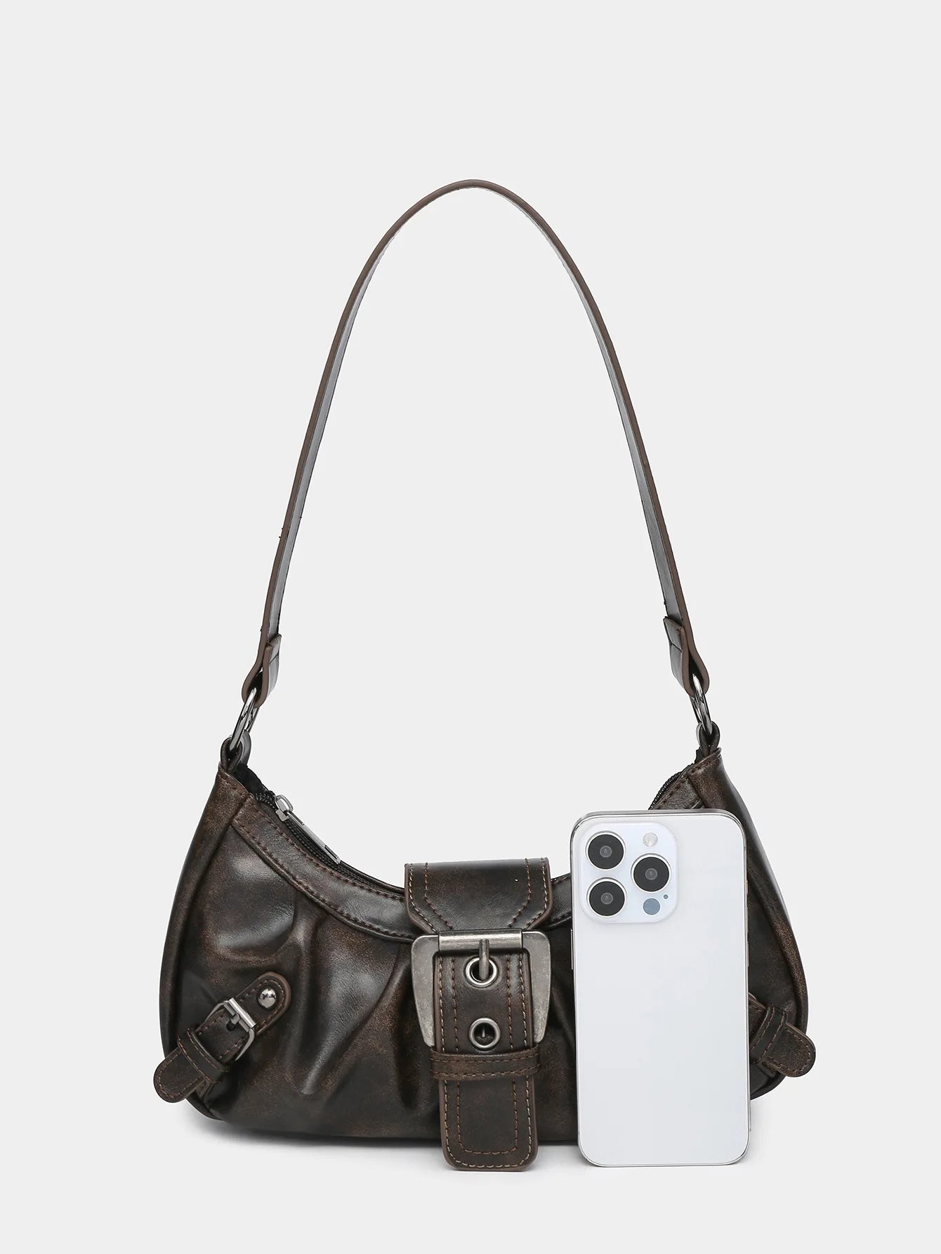 Y2K Punk Style Hobo Bag – Studs & Buckles Shoulder Bag for Women