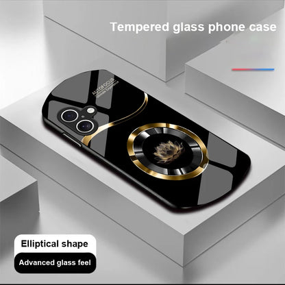 Circle Lotus White For Apple IPhone 16 11 13 15 14 Pro Max 12 Mini 7 8 Plus XR X XS Elliptical Shaped Tempered Glass Phone Case