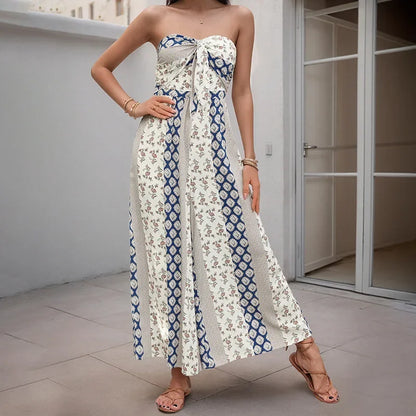 European and American Jumpsuits for Women Clothing Vacation Style Sleeveless Tube Top Geometric Printing Jumpsuit
