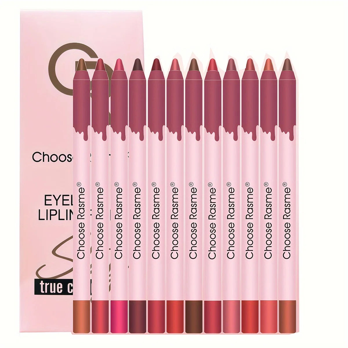 12-Color Matte Lip Liner Set – Waterproof Long-Lasting Nude & Red Pencils
