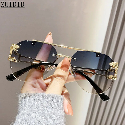 Rimless Sunglasses Women Trendy Luxe Fashion Sunglasses Vintage Glasses