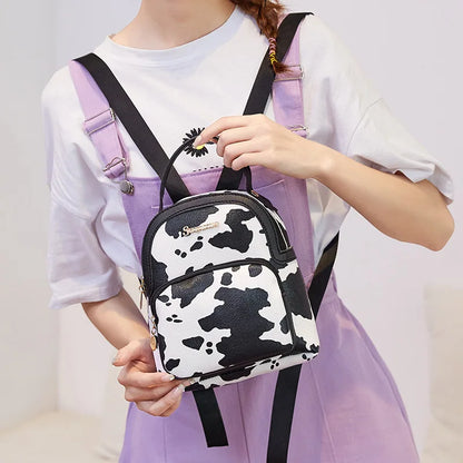 Women Mini Backpack Printed Cow Pattern Backpacks Simple Casual Student Bookbags Traveling Boin Purse Backpacks