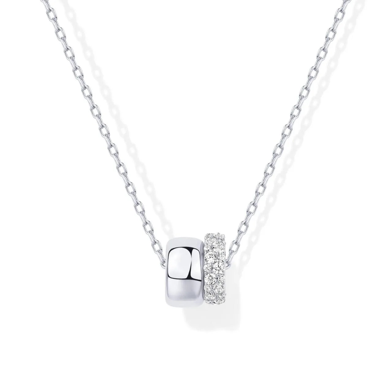 Women Luxury 14K Gold Plated Cubic Zirconia Rondelle Pendant Necklace Lady Girls Two-Toned Dainty  Trendy Necklaces