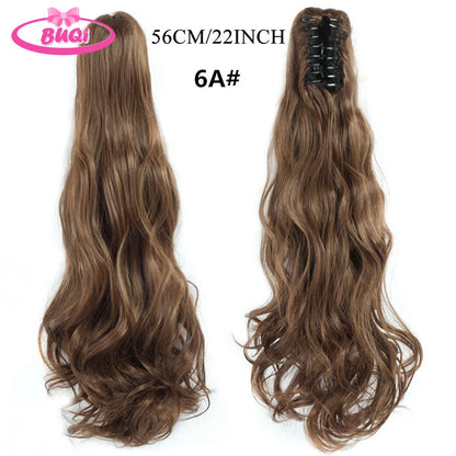 Water Wave Claw Clip In Ponytail Hair Extension Ombre Color Curly Wavy Synthetic Ponytail Extension Hair For Women Pony Tail