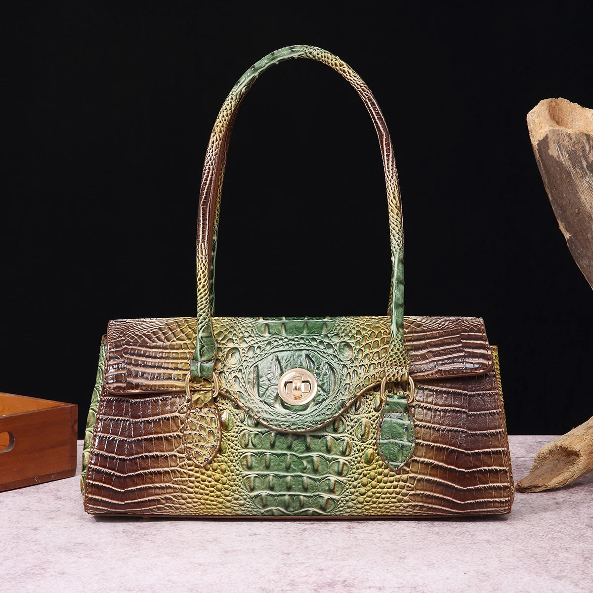 Multicolor Crocodile Pattern Fashion Handheld Stick Bag Large Capacity One Shoulder Underarm Bag Women's Luxury Handbag