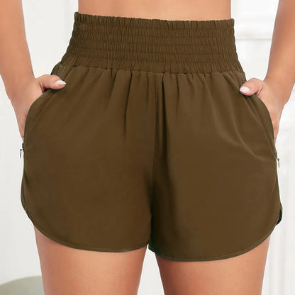 Women Side Zippered Pocket With Inner Lining Shorts Quick Drying Running Fitness Yoga Leisure Sport Shorts