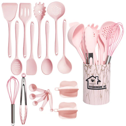 18-Piece Food Grade Silicone Kitchen Cookware Set | Turner, Spatula, Measuring Spoons & Cooking Tools