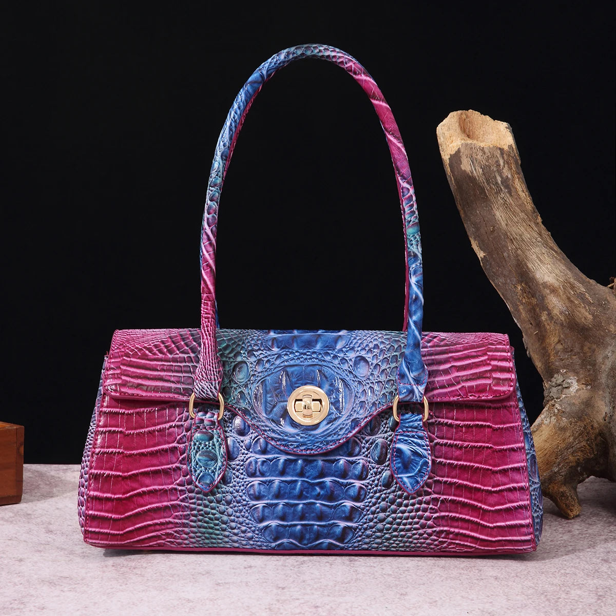Multicolor Crocodile Pattern Fashion Handheld Stick Bag Large Capacity One Shoulder Underarm Bag Women's Luxury Handbag