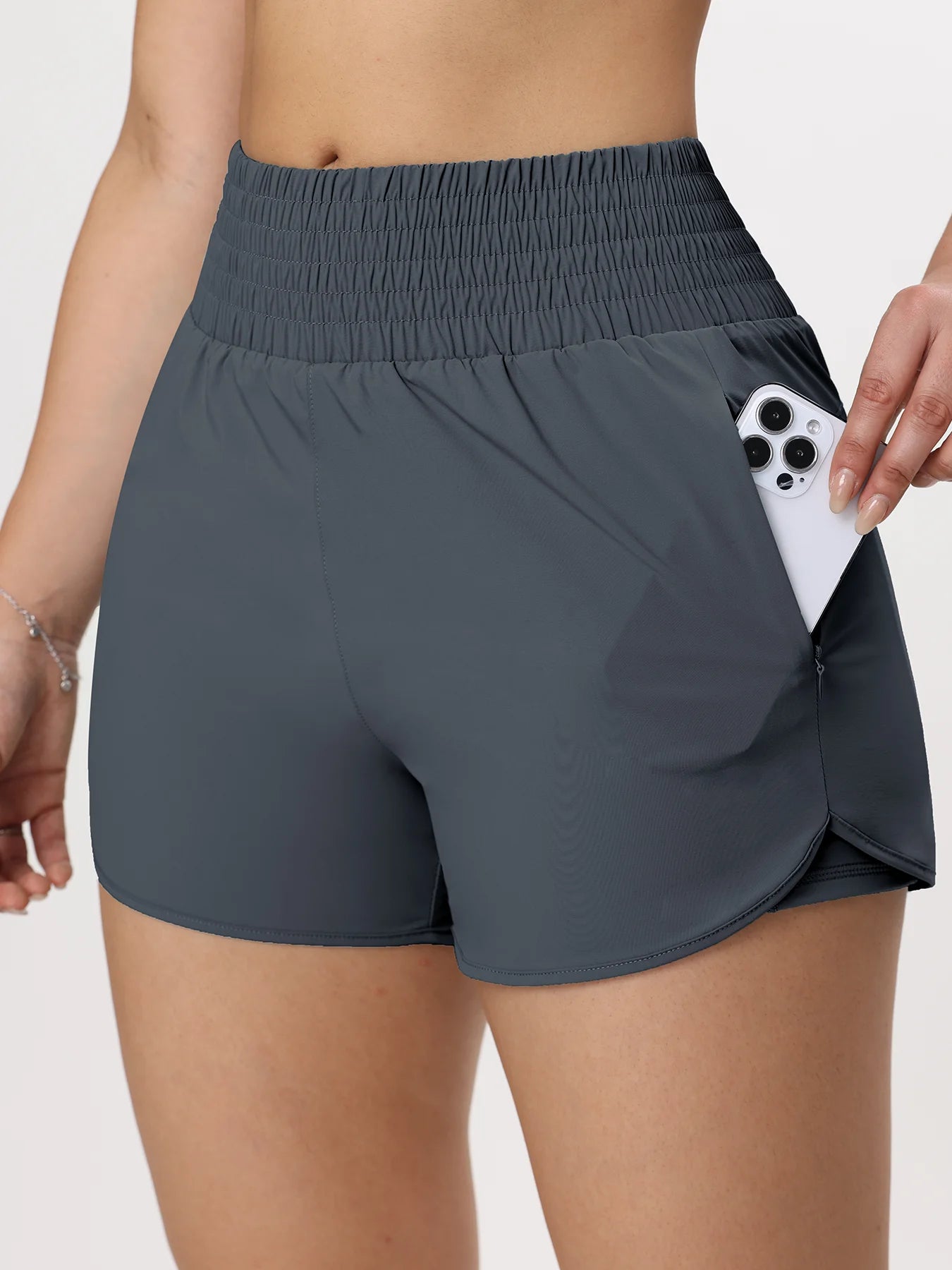 Women Side Zippered Pocket With Inner Lining Shorts Quick Drying Running Fitness Yoga Leisure Sport Shorts