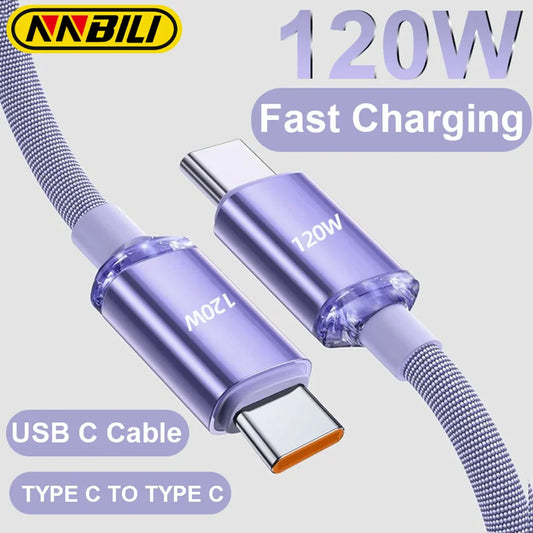 120W USBA  To Type C To USBC Cable For iPhone 15 series PD Fast Charging USB C Data Cord For Xiaomi OPPO Samsung