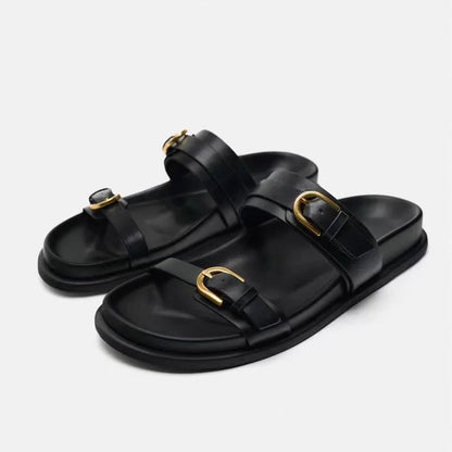 Women’s Flat Slingback Sandals  Round Toe with Buckle