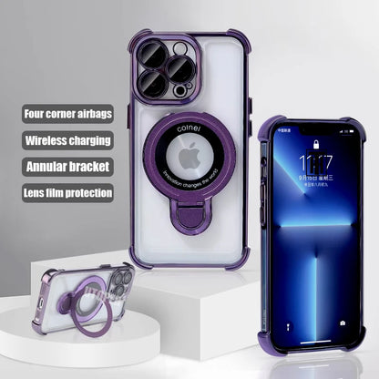 New Strong Magsafe Magnetic Ring Stand for iPhone 16 15 14 13 11 12 Pro Max Plus Military Shockproof Slim Plating Clear Cover