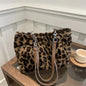 Leopard Print Fur Bags Women Fashion Portable Faux Fur Handbags Winter Soft Warm Bag Girls Fluffy Large Capacity Tote Purse
