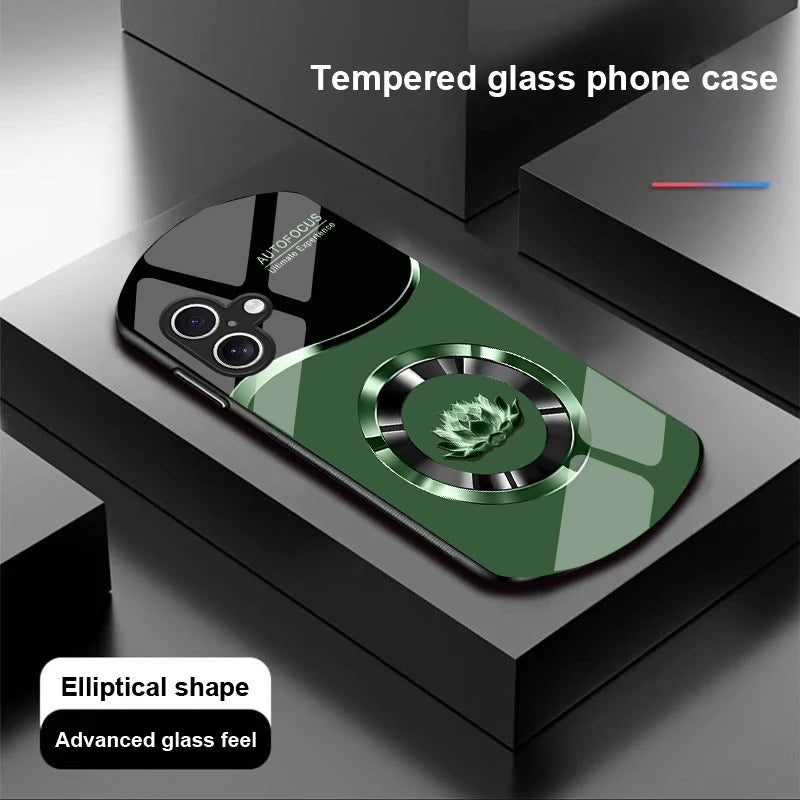 Circle Lotus White For Apple IPhone 16 11 13 15 14 Pro Max 12 Mini 7 8 Plus XR X XS Elliptical Shaped Tempered Glass Phone Case