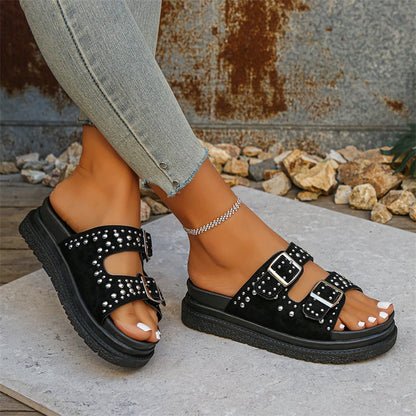 Summer Fashion Comfortable Women's Sandals Roman Metal Breathable Thick Sole Round Head Walking Casual Shoes