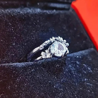 2Pcs Wedding Rings Set Bridal Jewelry with Bright Zirconia Elegant Lady Detachable Wear Finger Accessories Gift