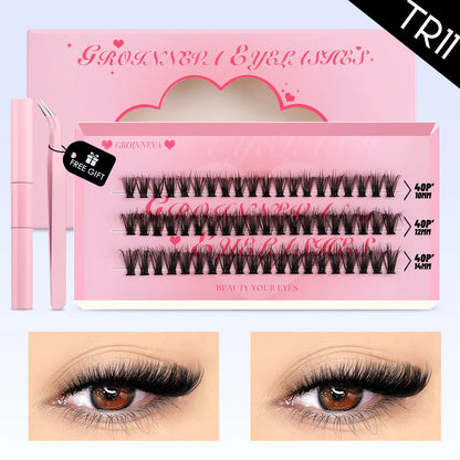 DIY Lash Clusters Set Mixed Tray Lashes Kit Fluffy Individual Lashes Extension with Lash Bond and Seal At Home Makeup