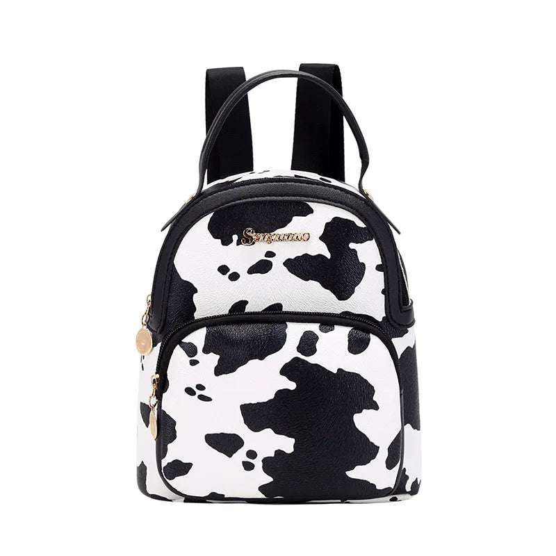 Women Mini Backpack Printed Cow Pattern Backpacks Simple Casual Student Bookbags Traveling Boin Purse Backpacks