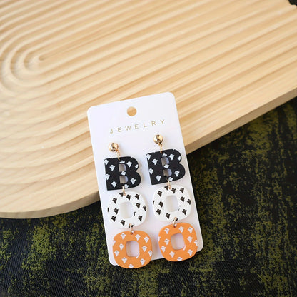Halloween Acrylic Drop Earrings Cute Ghost Print BOO Dangle Fun & Quirky Party Accessory, Hypoallergenic Stainless Steel Ear