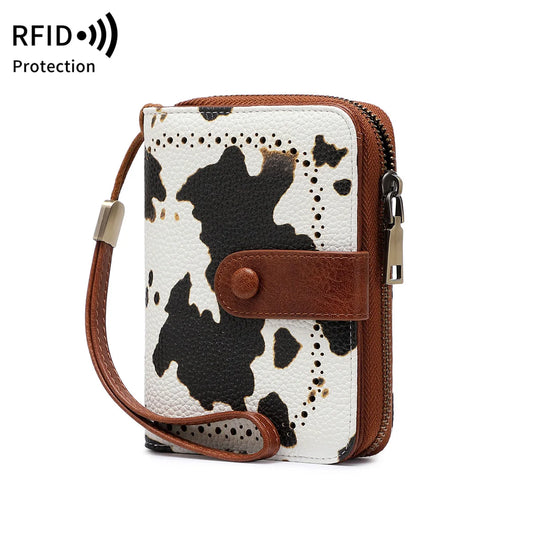 Anti-Theft Brush Bag for Ladies, Oil Wax Leather, Short Purse, European and American Retro, Multi-Function, organ Card Bag