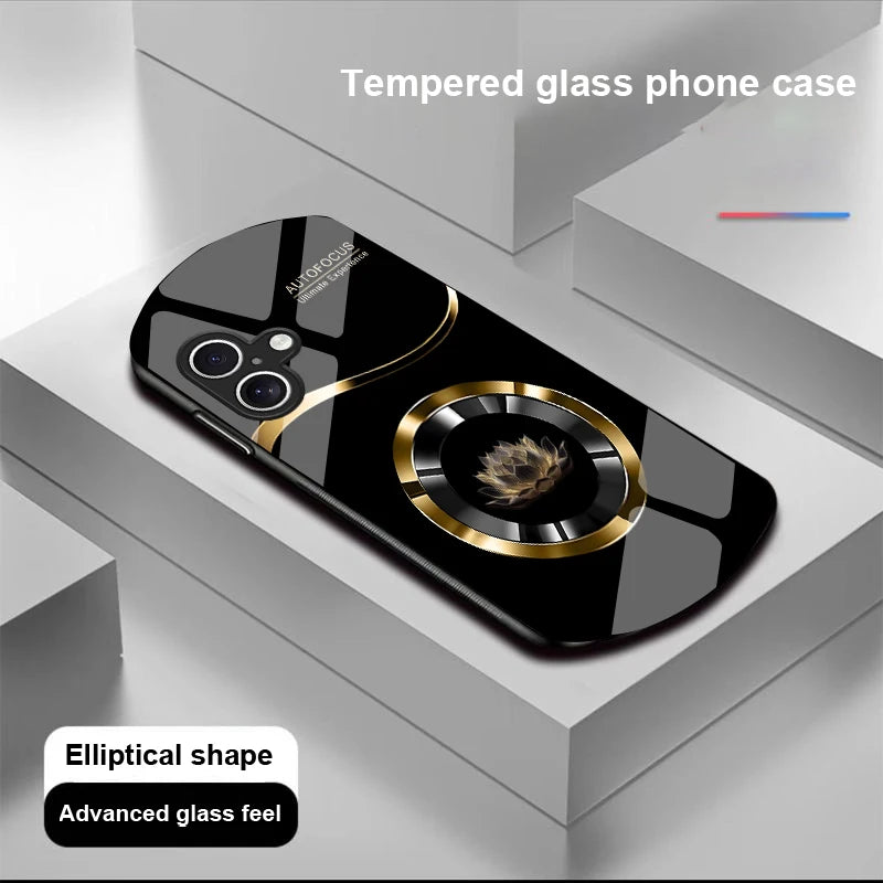 Circle Lotus White For Apple IPhone 16 11 13 15 14 Pro Max 12 Mini 7 8 Plus XR X XS Elliptical Shaped Tempered Glass Phone Case