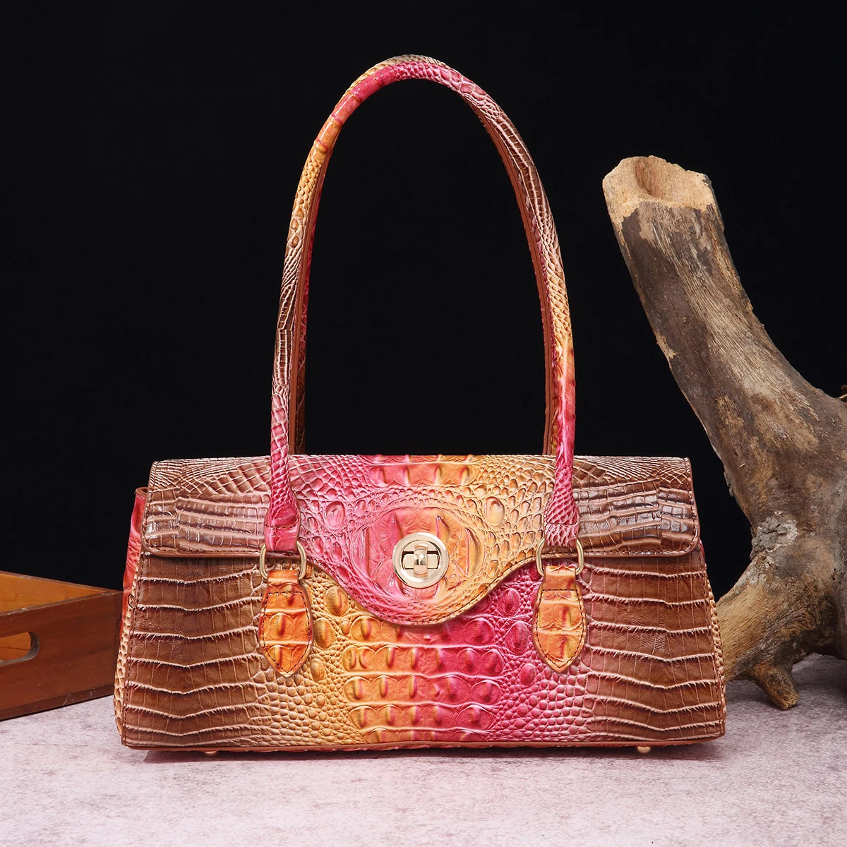 Multicolor Crocodile Pattern Fashion Handheld Stick Bag Large Capacity One Shoulder Underarm Bag Women's Luxury Handbag