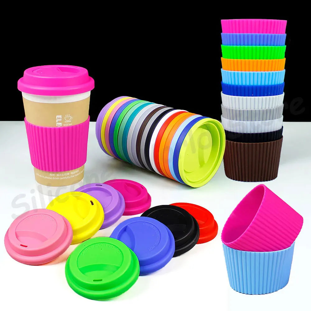 Silicone World 2PCS/Set Silicone Coffee Cup Cover Heat Insulation Anti Slip Cup Sleeve Mug Glass Cup Cover Anti-Dust Cup Lids