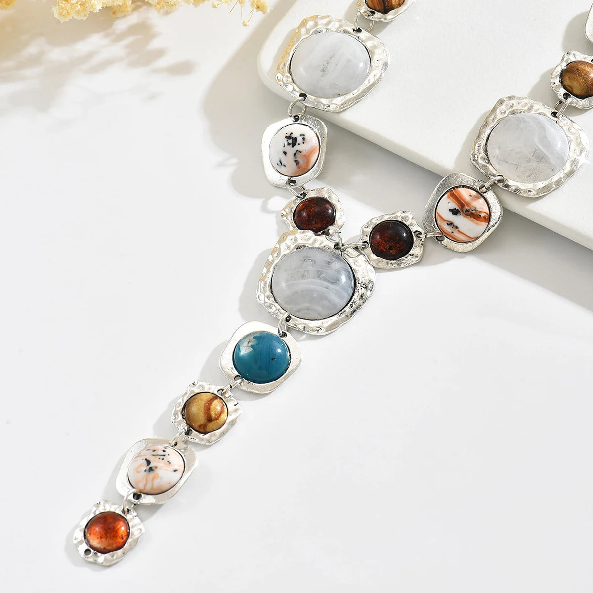 Vintage Exaggerated Y-shaped Long Necklace for Women Stylish Chunky Geometric Pendant Necklaces Boho Fashion Jewelry Accessories