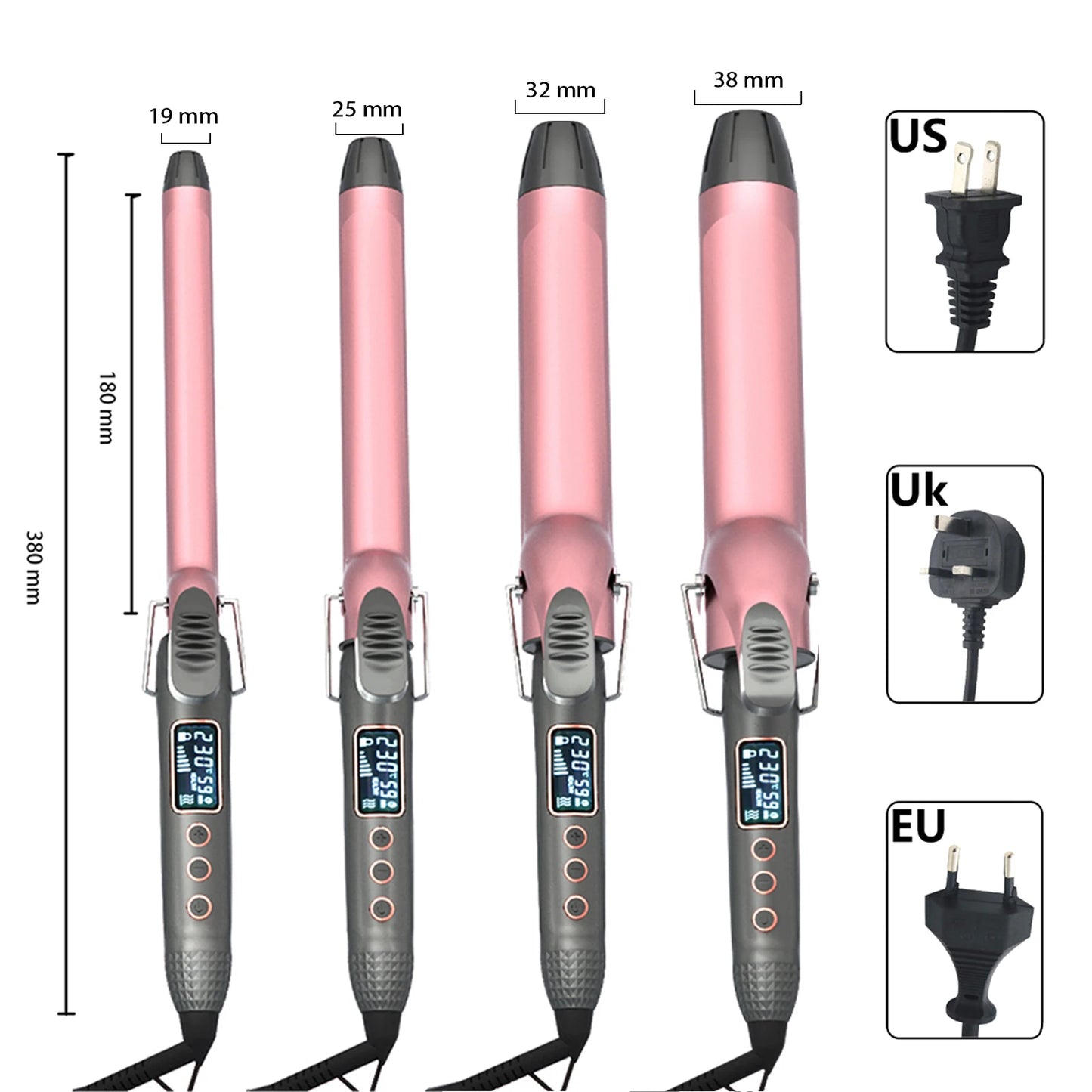 1pcs 19/25/32/38 MM Professional Hair Curler Wave Ceramic Coated Plate PTC Heater LCD Display Curling iron