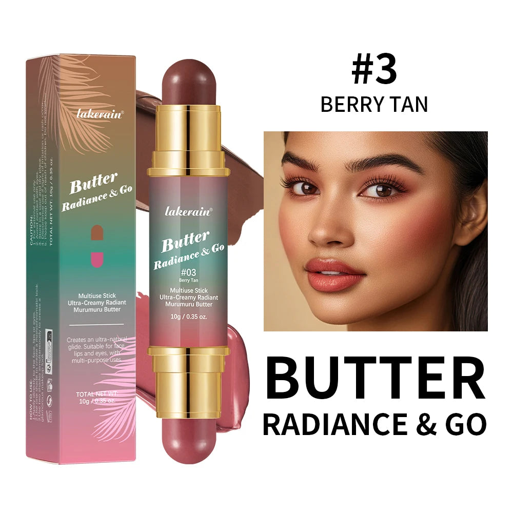 Butter Glow & Go Multiuse Stick – Double-Headed Bronzer & Blush for Cheeks, Eyes, Lips | Matte & Glossy Finish