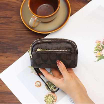 Exquisite Mini Clutch Wallet with Three Zippers Multi-Functional High-End Printed Handbag Trendy Popular Handheld Purse