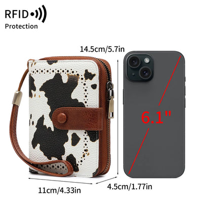 Anti-Theft Brush Bag for Ladies, Oil Wax Leather, Short Purse, European and American Retro, Multi-Function, organ Card Bag