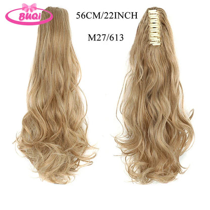 Water Wave Claw Clip In Ponytail Hair Extension Ombre Color Curly Wavy Synthetic Ponytail Extension Hair For Women Pony Tail