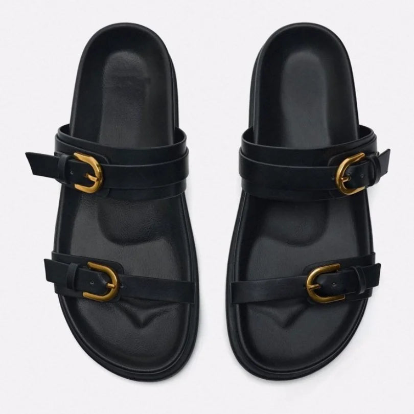 Women’s Flat Slingback Sandals  Round Toe with Buckle