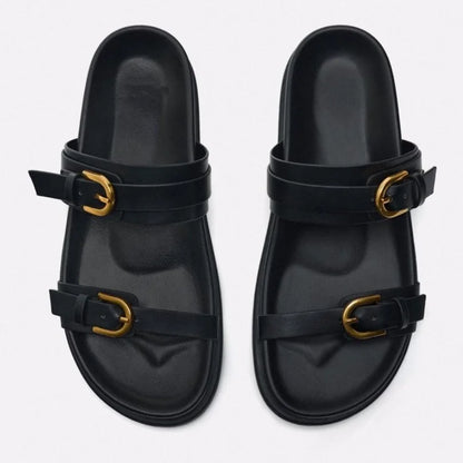 Women’s Flat Slingback Sandals  Round Toe with Buckle