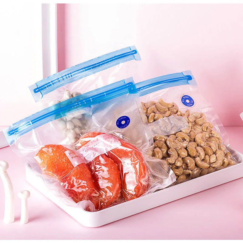 5pcs Reusable Vacuum Food Storage Zipper Bags Food Packaging Bags Vacuum Sealer Food Fresh Keeping Ziplock Freezer Bag Organizer