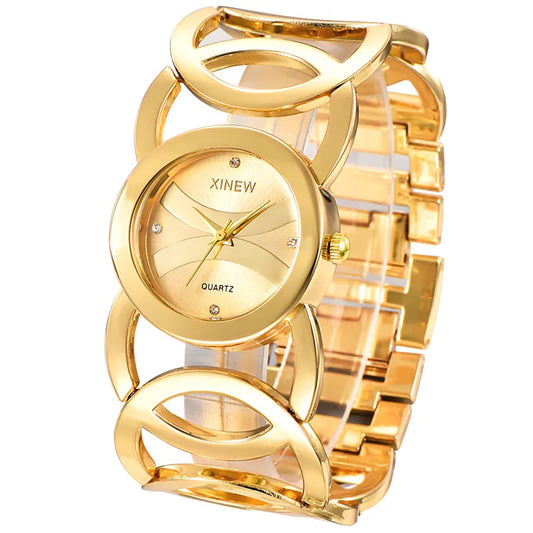 Women Original XINEW 6438 Watches Ladies Casual Golden Quartz Bracelets Watch