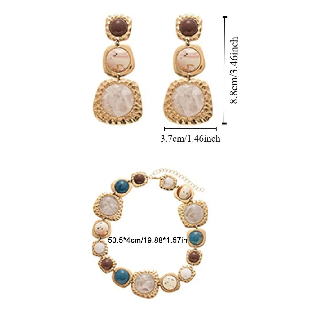 Vintage Retro Resin Necklace Earring Fashion Exquisite Irregular Geometric Necklace Exaggerated Temperament Collarbone Necklace