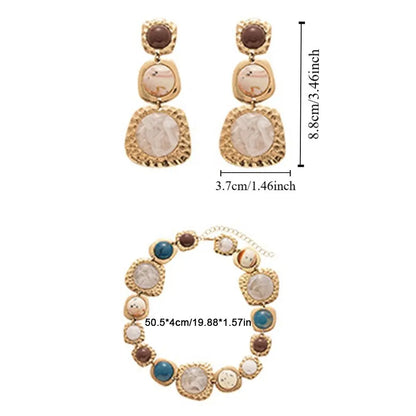 Vintage Retro Resin Necklace Earring Fashion Exquisite Irregular Geometric Necklace Exaggerated Temperament Collarbone Necklace