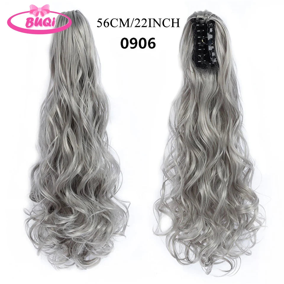 Water Wave Claw Clip In Ponytail Hair Extension Ombre Color Curly Wavy Synthetic Ponytail Extension Hair For Women Pony Tail