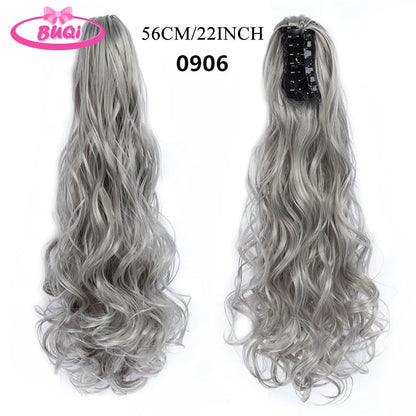 Water Wave Claw Clip In Ponytail Hair Extension Ombre Color Curly Wavy Synthetic Ponytail Extension Hair For Women Pony Tail