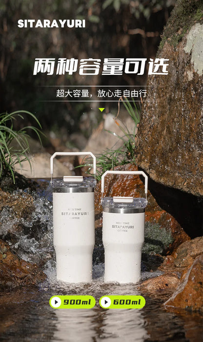 600-900ML Large Capacity Handheld  Stainless Steel Thermos Bottle Bing Ba Water Bottle Double Drinking Straw Thermo Bottle