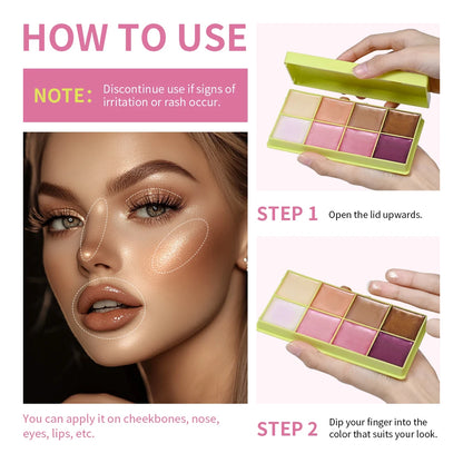8 Colors Cream Highlighter Palette for Highlight, Blush&Contouring, Various Colors To Meet Various Makeup Needs Highlight Disc
