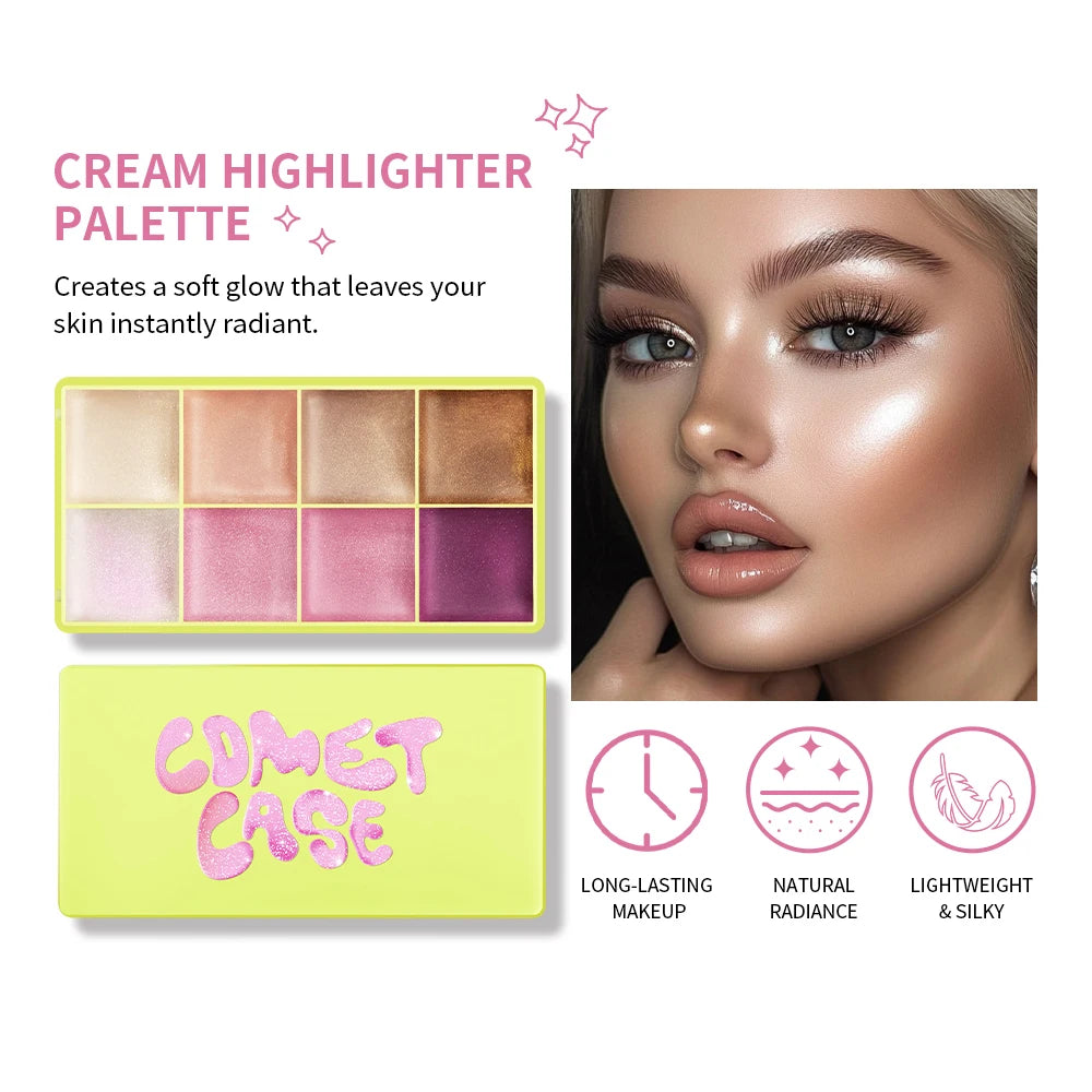 8 Colors Cream Highlighter Palette for Highlight, Blush&Contouring, Various Colors To Meet Various Makeup Needs Highlight Disc