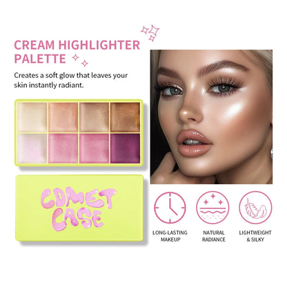 8 Colors Cream Highlighter Palette for Highlight, Blush&Contouring, Various Colors To Meet Various Makeup Needs Highlight Disc