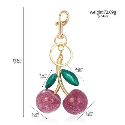 Delicious Crystal Red Pink Cherry Keychain Summer Fruits Cherries Pendant Keyring For Women Jewelry Bag Key Accessories