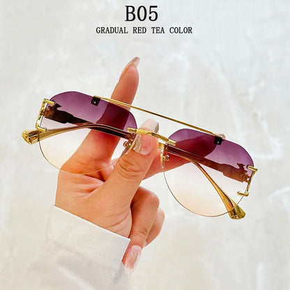 Rimless Sunglasses Women Trendy Luxe Fashion Sunglasses Vintage Glasses