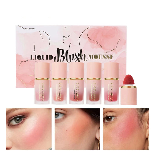 Liquid Blush Set with Sponge Tip Easy to Wear High Pigment Long Lasting Makeup Blusher For Cheek And Lip Gift Box Kit